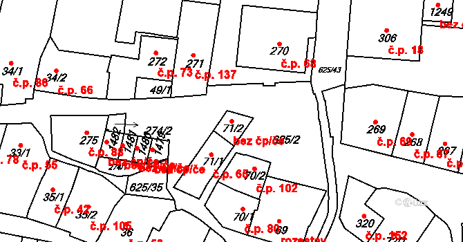 Třebíč 44153422 na parcele st. 71/2 v KÚ Podklášteří, Katastrální mapa