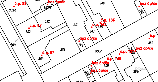 Tuchlovice 44402422 na parcele st. 348 v KÚ Srby u Tuchlovic, Katastrální mapa