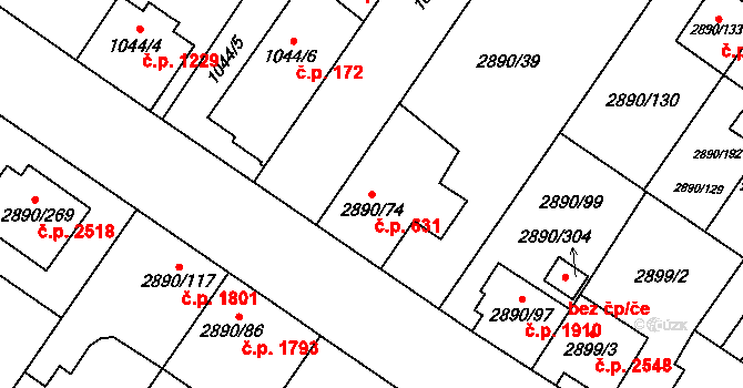 Předměstí 631, Opava na parcele st. 2890/74 v KÚ Opava-Předměstí, Katastrální mapa