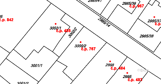 Hlučín 767 na parcele st. 3000/2 v KÚ Hlučín, Katastrální mapa