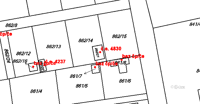 Oblekovice 4830, Znojmo na parcele st. 862/21 v KÚ Oblekovice, Katastrální mapa