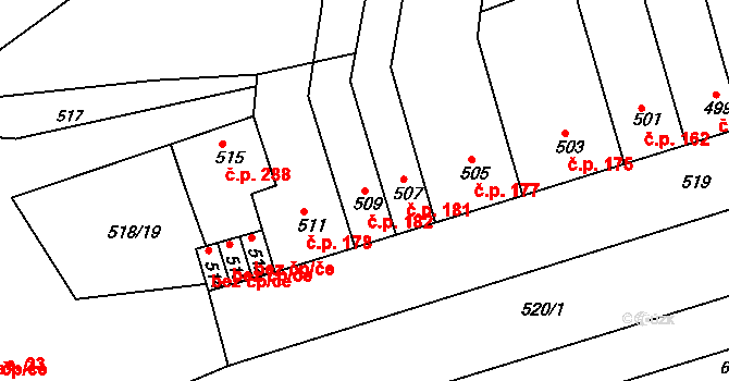 Vážany nad Litavou 182 na parcele st. 509 v KÚ Vážany nad Litavou, Katastrální mapa