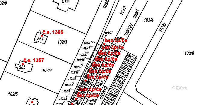 Kamenice 50158422 na parcele st. 1068 v KÚ Ládví, Katastrální mapa
