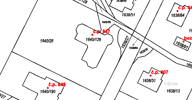Miřetice u Klášterce nad Ohří 847, Klášterec nad Ohří na parcele st. 1640/129 v KÚ Miřetice u Klášterce nad Ohří, Katastrální mapa