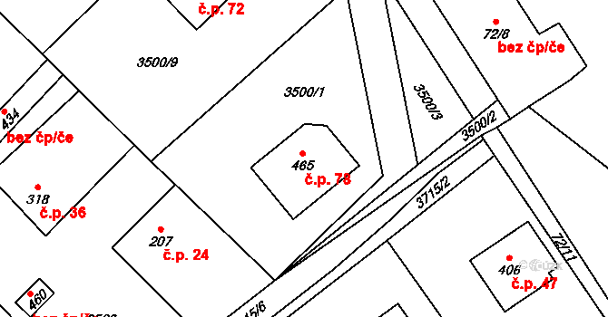 Podělusy 78, Týnec nad Sázavou na parcele st. 465 v KÚ Podělusy, Katastrální mapa