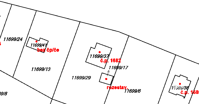 Severní Předměstí 1682, Plzeň na parcele st. 11699/37 v KÚ Plzeň, Katastrální mapa
