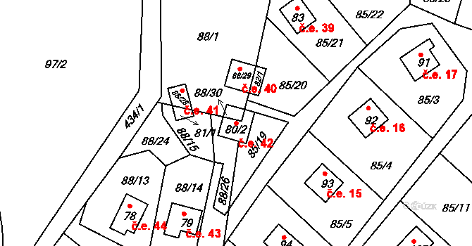 Podhradí 42, Třemošnice na parcele st. 80/2 v KÚ Podhradí v Železných horách, Katastrální mapa