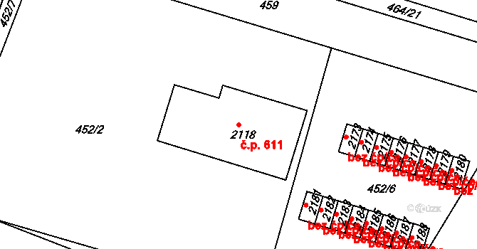 Milevsko 611 na parcele st. 2118 v KÚ Milevsko, Katastrální mapa