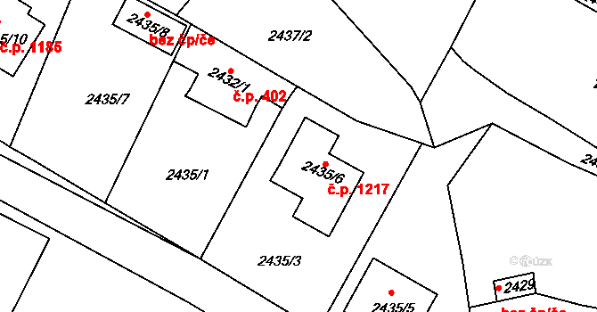 Třešť 1217 na parcele st. 2435/6 v KÚ Třešť, Katastrální mapa