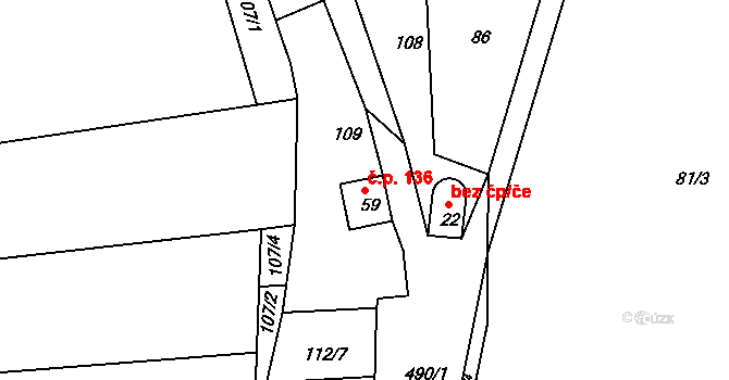 Raškov 136, Bohdíkov na parcele st. 59 v KÚ Raškov Dvůr, Katastrální mapa