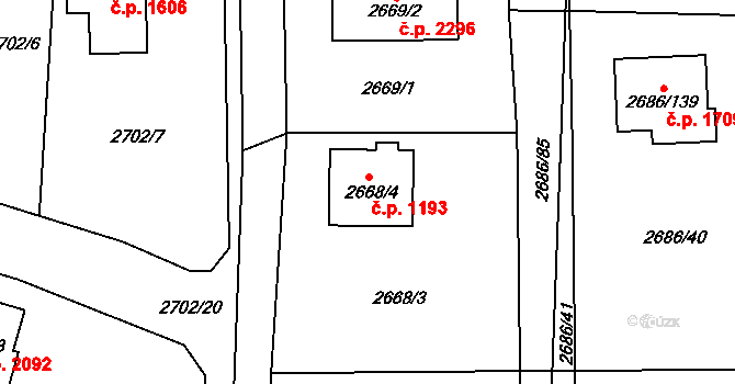 Černošice 1193 na parcele st. 2668/4 v KÚ Černošice, Katastrální mapa