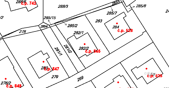 Průhonice 545 na parcele st. 282/2 v KÚ Hole u Průhonic, Katastrální mapa