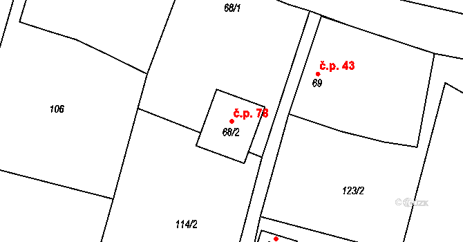 Řepeč 78 na parcele st. 68/2 v KÚ Řepeč, Katastrální mapa