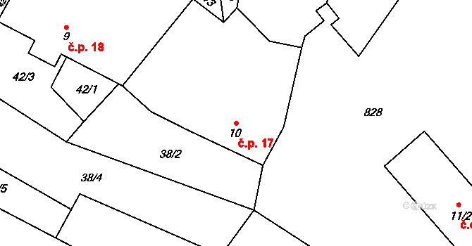 Tužice 17 na parcele st. 10 v KÚ Tužice, Katastrální mapa