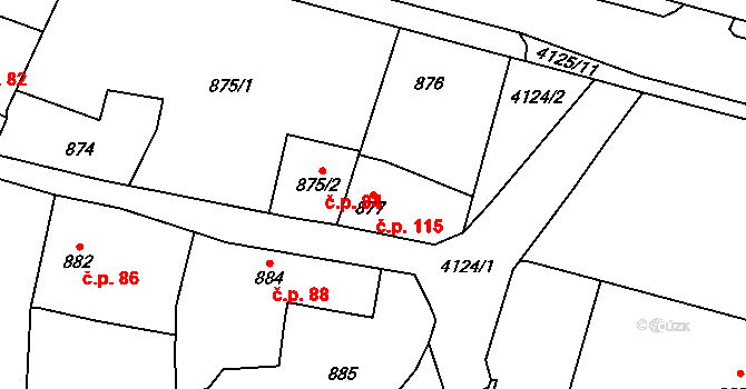 Jakubské Předměstí 115, Jaroměř na parcele st. 877 v KÚ Jaroměř, Katastrální mapa