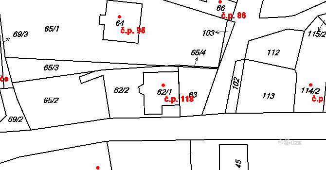Ludíkov 118 na parcele st. 62/1 v KÚ Ludíkov, Katastrální mapa