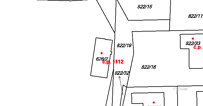 Srubec 1112 na parcele st. 626/2 v KÚ Srubec, Katastrální mapa