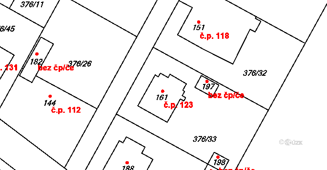 Bítov 123 na parcele st. 161 v KÚ Bítov u Bílovce, Katastrální mapa