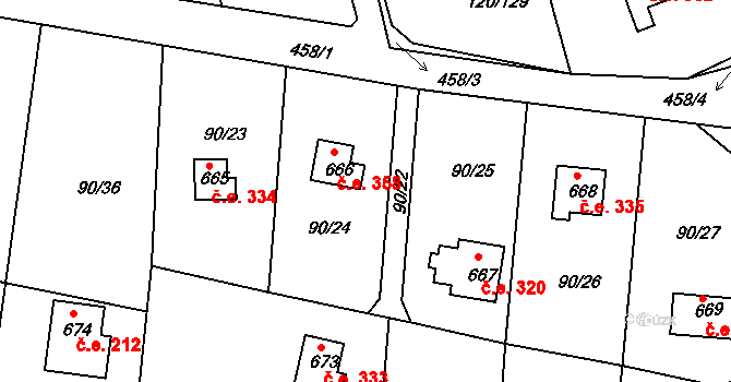 Sýkořice 358 na parcele st. 666 v KÚ Sýkořice, Katastrální mapa