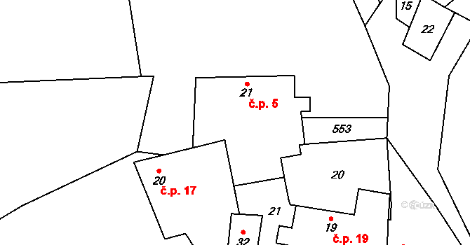 Doubravice u Volyně 5, Čestice na parcele st. 21 v KÚ Doubravice u Volyně, Katastrální mapa