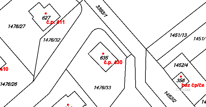 Krouna 430 na parcele st. 635 v KÚ Krouna, Katastrální mapa