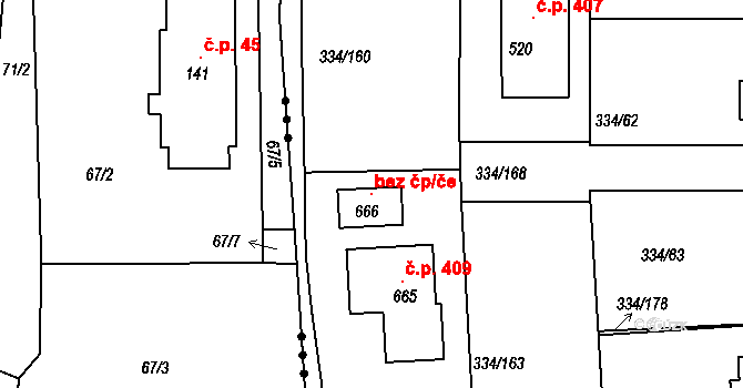 Bradlec 93703422 na parcele st. 666 v KÚ Bradlec, Katastrální mapa