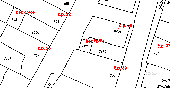 Hrádek 96156422 na parcele st. 493/2 v KÚ Hrádek u Znojma, Katastrální mapa