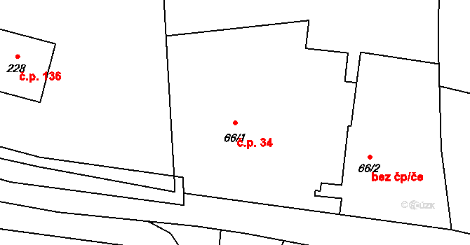 Merklovice 34, Vamberk na parcele st. 66/1 v KÚ Merklovice, Katastrální mapa