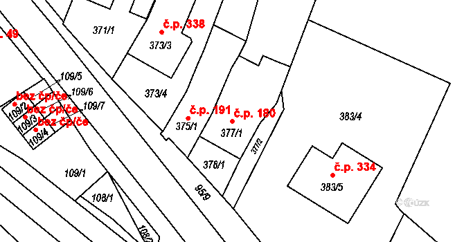 Rychlov 180, Bystřice pod Hostýnem na parcele st. 377/1 v KÚ Rychlov u Bystřice pod Hostýnem, Katastrální mapa