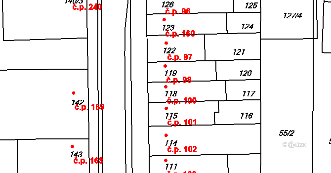 Všetuly 100, Holešov na parcele st. 118 v KÚ Všetuly, Katastrální mapa