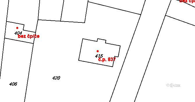Koryčany 837 na parcele st. 415 v KÚ Koryčany, Katastrální mapa