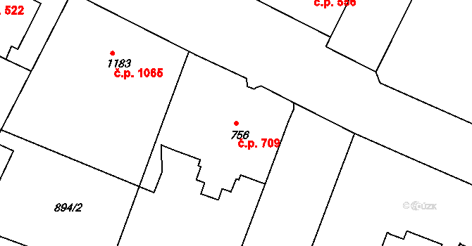Bystřice pod Hostýnem 709 na parcele st. 756 v KÚ Bystřice pod Hostýnem, Katastrální mapa