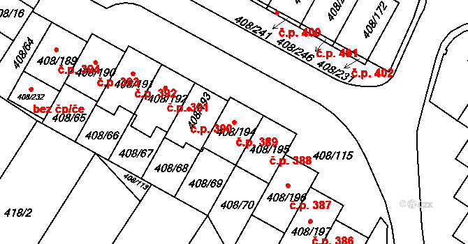 Dobšice 389 na parcele st. 408/194 v KÚ Dobšice u Znojma, Katastrální mapa