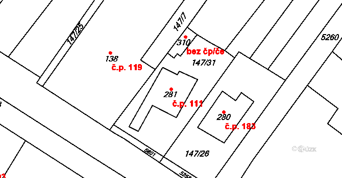 Skalice 111 na parcele st. 281 v KÚ Skalice u Znojma, Katastrální mapa