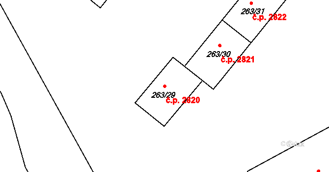 Znojmo 2820 na parcele st. 263/29 v KÚ Znojmo-Louka, Katastrální mapa