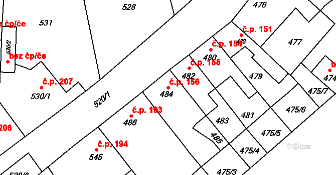 Stará Ves 156 na parcele st. 484 v KÚ Stará Ves u Přerova, Katastrální mapa
