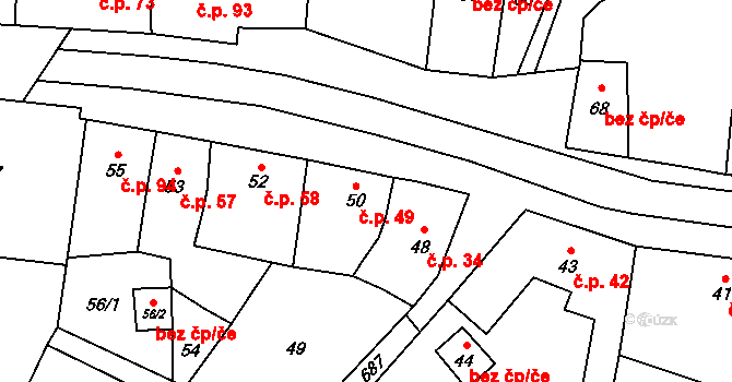 Přerov XIII-Penčice 49, Přerov na parcele st. 50 v KÚ Penčičky, Katastrální mapa