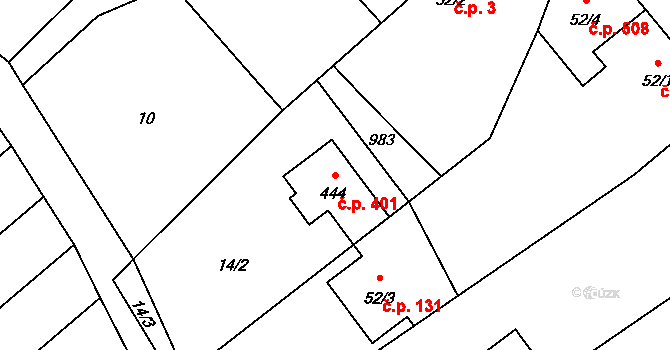 Libice nad Cidlinou 401 na parcele st. 444 v KÚ Libice nad Cidlinou, Katastrální mapa