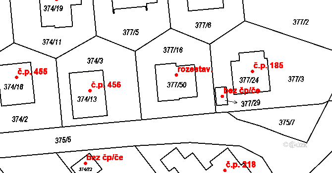 Hrdějovice 457 na parcele st. 377/16 v KÚ Hrdějovice, Katastrální mapa