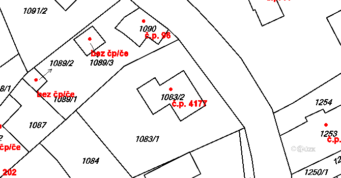 Mšeno nad Nisou 4177, Jablonec nad Nisou na parcele st. 1083/2 v KÚ Mšeno nad Nisou, Katastrální mapa