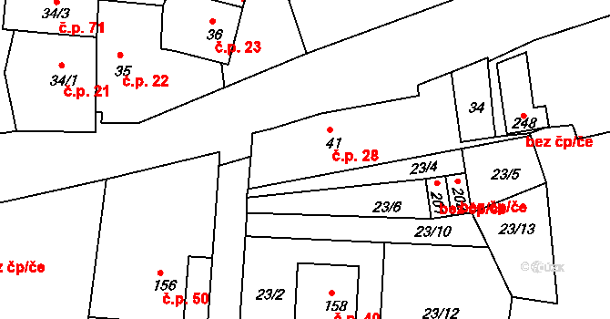 Boseň 28 na parcele st. 41 v KÚ Boseň, Katastrální mapa