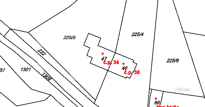 Hubenov 34 na parcele st. 47 v KÚ Hubenov, Katastrální mapa