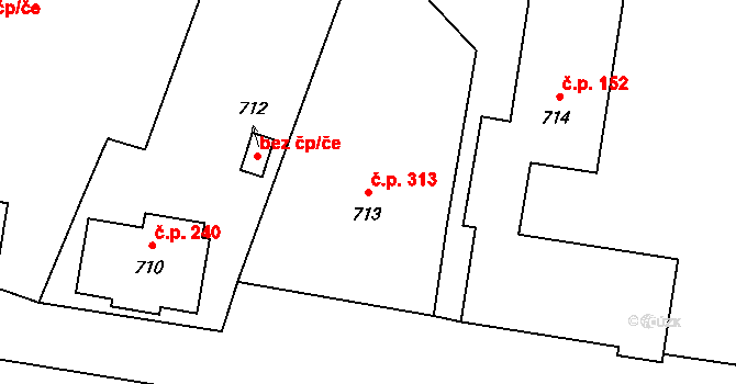 Vrbno pod Pradědem 313 na parcele st. 713 v KÚ Vrbno pod Pradědem, Katastrální mapa