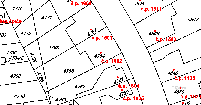 Kročehlavy 1602, Kladno na parcele st. 4764 v KÚ Kročehlavy, Katastrální mapa