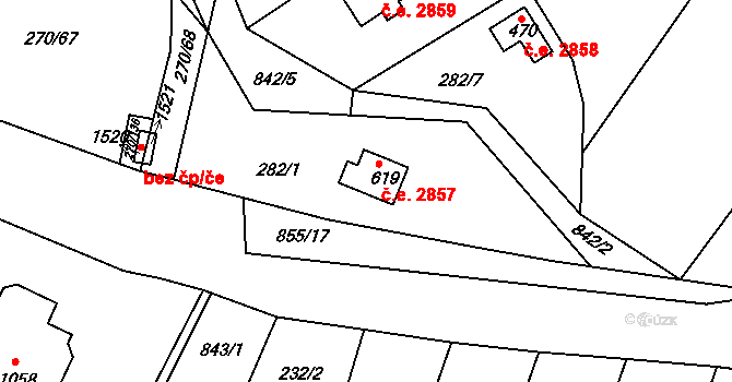 Těptín 2857, Kamenice na parcele st. 619 v KÚ Těptín, Katastrální mapa