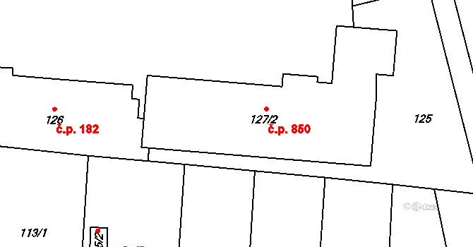 Kosmonosy 850 na parcele st. 127/2 v KÚ Kosmonosy, Katastrální mapa
