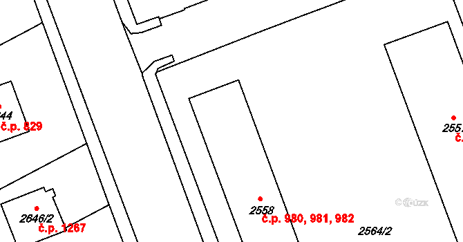 Hulín 980,981,982 na parcele st. 2558 v KÚ Hulín, Katastrální mapa