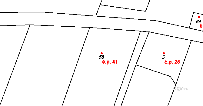 Dolní Týnec 41, Třebušín na parcele st. 58 v KÚ Dolní Týnec, Katastrální mapa