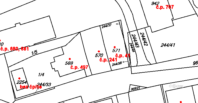 Krásno nad Bečvou 241, Valašské Meziříčí na parcele st. 570 v KÚ Krásno nad Bečvou, Katastrální mapa