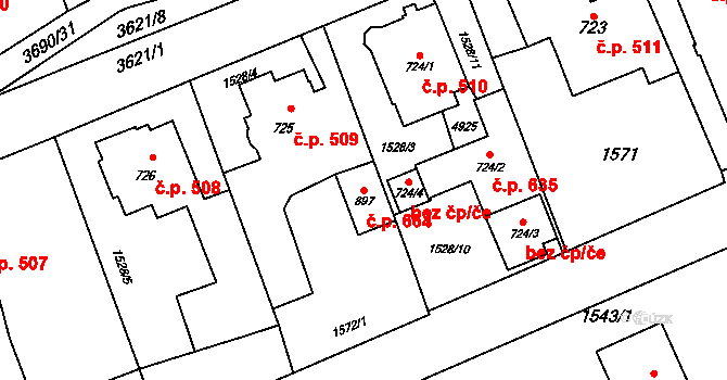 Rožnov pod Radhoštěm 664 na parcele st. 897 v KÚ Rožnov pod Radhoštěm, Katastrální mapa